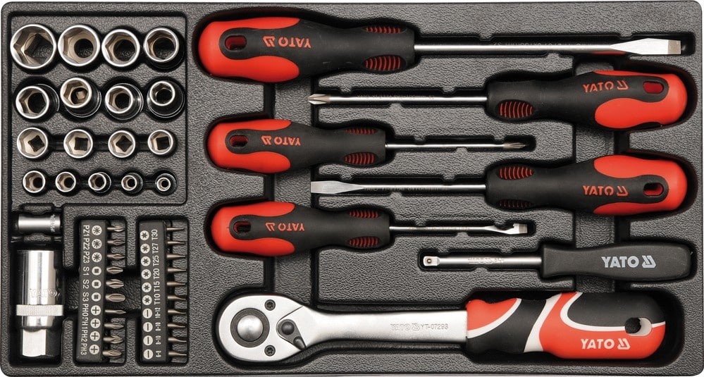 Įrankių rinkinys metalinėje dėžėje su stalčiais YATO YT-38951 (80 vnt.)